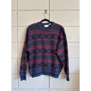 Vintage 1980s Geometric Eclectic Grandpa Oversized Sweater size XL